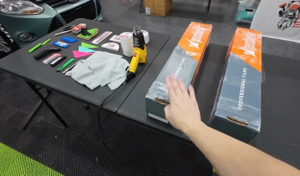 Window tinting tools used during professional installation in Fontana, CA